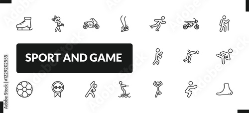 outline sport and game icons set. editable linear excersice, race bike, sprained ankle, and other 14 icons in this category isolated on transparent background.