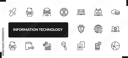 outline information technology icons set. editable linear php, smart car, error, and other 14 icons in this category isolated on transparent background.