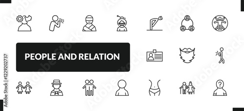 outline people and relation icons set. editable linear cough, kidnapping, old woman, and other 14 icons in this category isolated on transparent background.