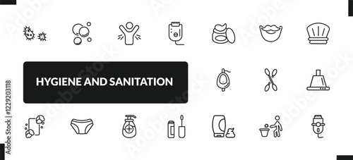 outline hygiene and sanitation icons set. editable linear bubbles, body odour, epliator, and other 14 icons in this category isolated on transparent background.