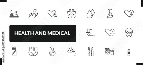 outline health and medical icons set. editable linear sperm, antibiotics, veterinary, and other 14 icons in this category isolated on transparent background.