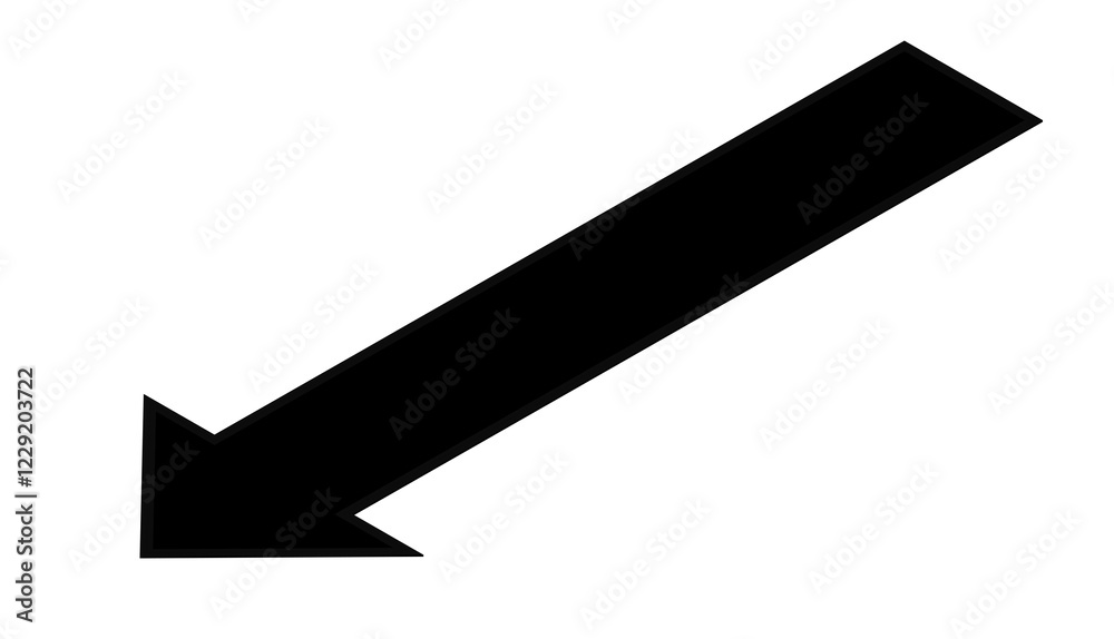 Black diagonal arrow pointing down and to the left on a white background Black diagonal arrow pointing down and to the left on a white background