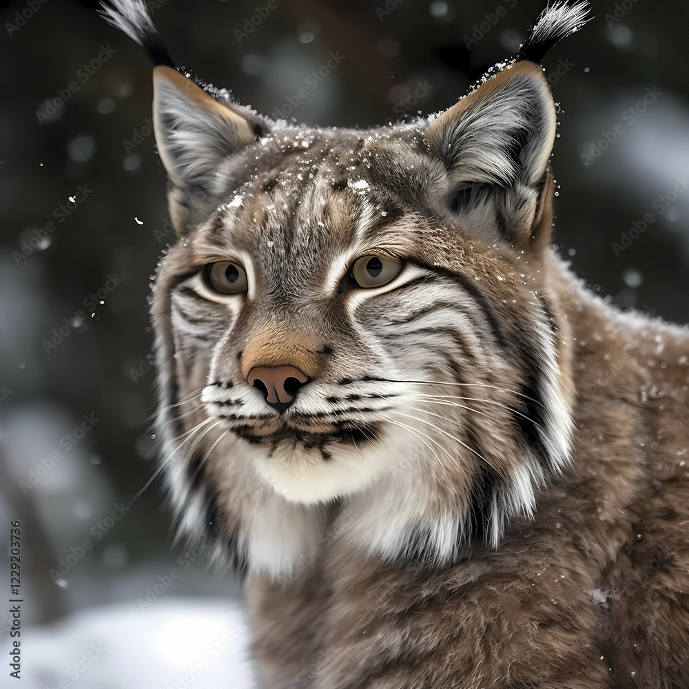 Lynx (Lynx Lynx) in a wintry setting in the forest, with snowfall, ai generated Lynx (Lynx Lynx) in a wintry setting in the forest, with snowfall, ai generated