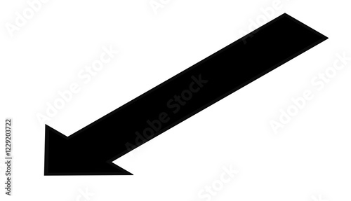 Black diagonal arrow pointing down and to the left on a white background