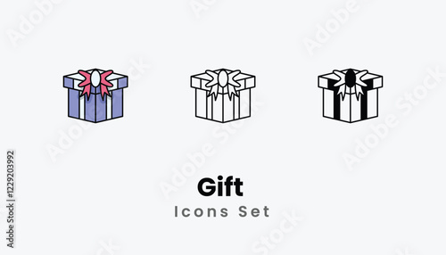 Gift  Icons thin line and glyph vector icon stock illustration