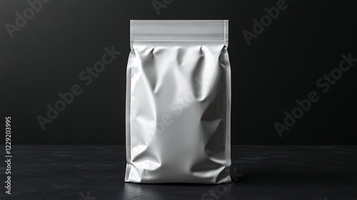 Minimalist clean white pet food bag mockup on black background, ideal for realistic product packaging design and pet brand advertising.