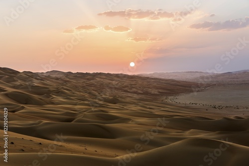 Sand dunes at sunset, Rub' al Khali or Empty Quarter, United Arab Emirates, Asia photo