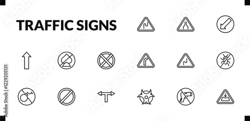 outline traffic signs icons set. editable linear narrow road, keep left, straight, and other 12 icons in this category isolated on transparent background.