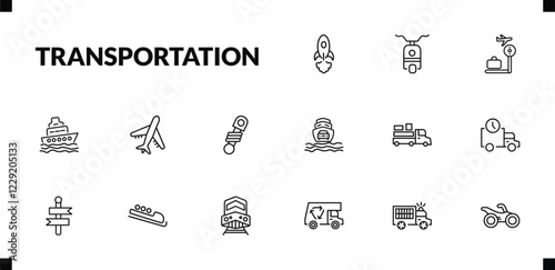 outline transportation icons set. editable linear scooter bike, airport checking, ferry, and other 12 icons in this category isolated on transparent background.