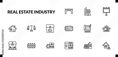 outline real estate industry icons set. editable linear office building, billboard, property, and other 12 icons in this category isolated on transparent background.