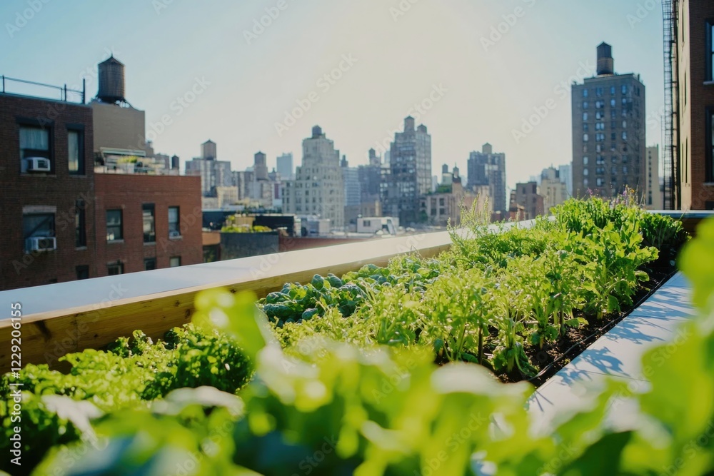 Fototapeta premium A rooftop garden with a beautiful cityscape view
