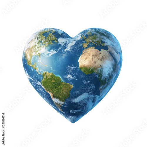 A heart-shaped Earth isolated on transparent white background, clipping path.