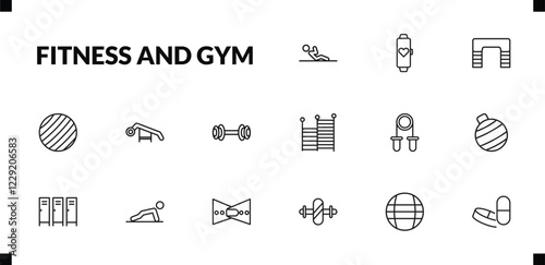 outline fitness and gym icons set. editable linear fitness tracker, fitness step, gymnastic ball, and other 12 icons in this category isolated on transparent background.