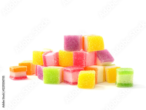 Square shape jelly candy isolated on white background, candy dessert colorful