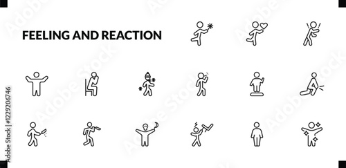 outline feeling and reaction icons set. editable linear loved human, rough human, awesome human, and other 12 icons in this category isolated on transparent background.