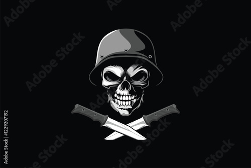 Army Skull head with cross knife vector image template