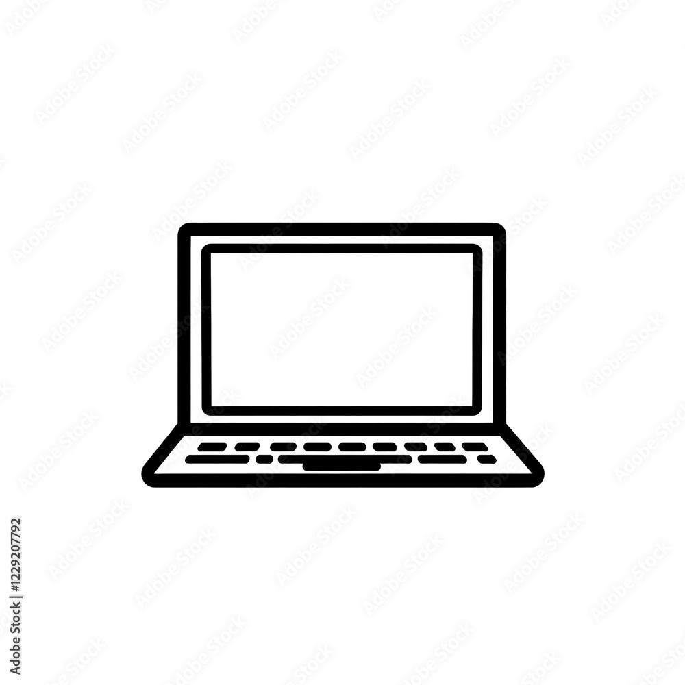 Isolated Basic Black Outline Drawing of Laptop Computer Isolated Basic Black Outline Drawing of Laptop Computer