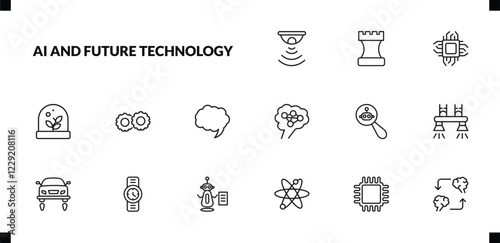 outline ai and future technology icons set. editable linear chess, chip, artificial atmosphere, and other 12 icons in this category isolated on transparent background.