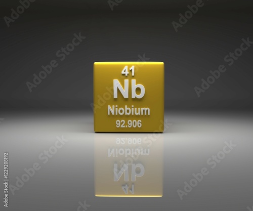 Cube with Niobium number 41 periodic table, 3d rendering photo