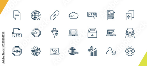 outline information technology icons set. editable linear secured network, hyperlink, seo, and other 18 icons in this category isolated on transparent background.