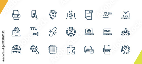 outline information technology icons set. editable linear seo ranking, html5, seo tools, and other 18 icons in this category isolated on transparent background.