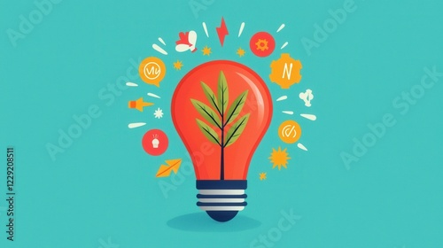 Light Bulb Symbolizing ideas concept. Vibrant of a Tree Growing from a Light Bulb Symbolizing Eco Friendly Innovation