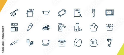 outline kitchen icons set. editable linear cooking pot, saucer, tray, and other 18 icons in this category isolated on transparent background.