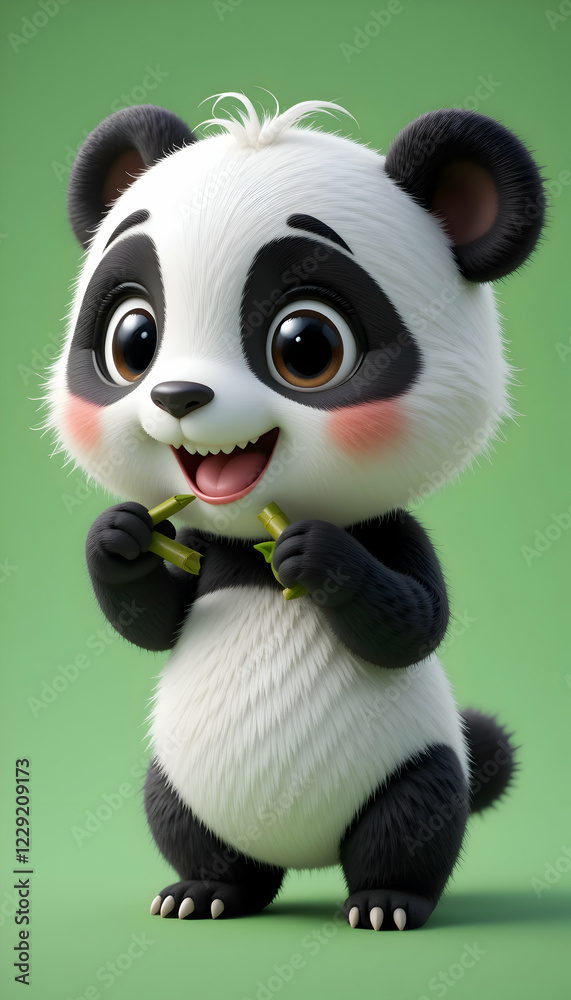 Adorable Baby Panda Eating Bamboo 3d Render Adorable Baby Panda Eating Bamboo 3d Render