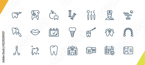 outline dental health icons set. editable linear bicuspid, dentist, chewing gum, and other 18 icons in this category isolated on transparent background.