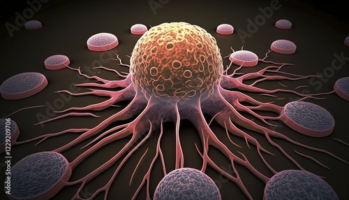 Schematic representation of infiltrating tumour cells, cancer disease, AI generated photo