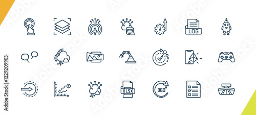outline artificial intellegence icons set. editable linear layers, telepresence, storage, and other 18 icons in this category isolated on transparent background.