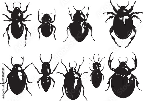 A set of insects silhouettes for flat design. Hand drawn vector illustration