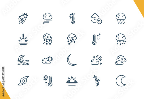 outline weather icons set. editable linear blanket of fog, hot, dew, and other 17 icons in this category isolated on transparent background.