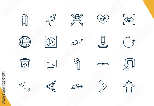 outline user interface icons set. editable linear air outlet, multitasking worker, ecologic heart, and other 17 icons in this category isolated on transparent background.