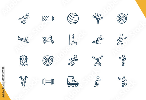outline sport and games icons set. editable linear batter, gym ball, taekwondo, and other 17 icons in this category isolated on transparent background.
