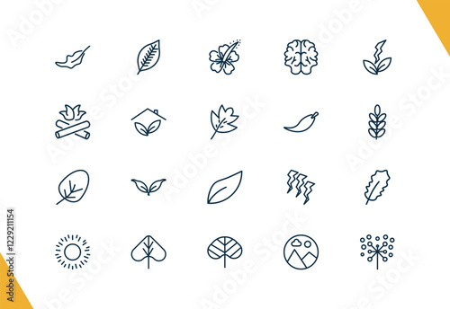 outline nature icons set. editable linear lemon leaf, hibiscus, human brian, and other 17 icons in this category isolated on transparent background.
