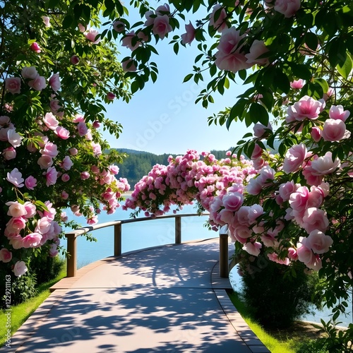 Flores de camelia y camino de flores