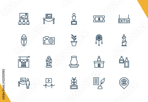 outline museum and exhibition icons set. editable linear painting, bust, museum ticket, and other 17 icons in this category isolated on transparent background.