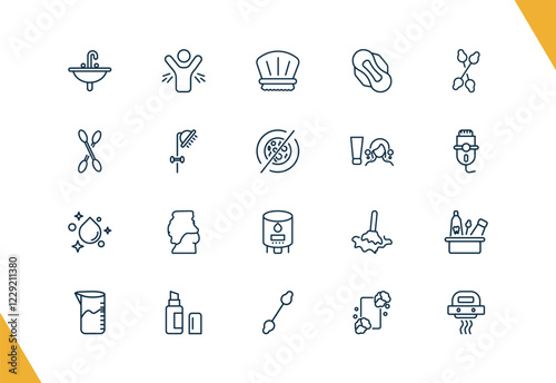 outline hygiene and sanitation icons set. editable linear body odour, shower cap, sanitary napkin, and other 17 icons in this category isolated on transparent background.