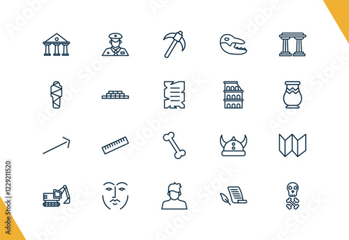 outline history icons set. editable linear policeman, pick, diaur, and other 17 icons in this category isolated on transparent background.