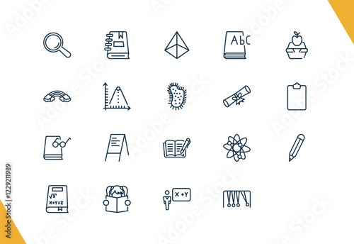 outline education icons set. editable linear notebook with bookmark, 3d de, 3d dictionary, and other 17 icons in this category isolated on transparent background.