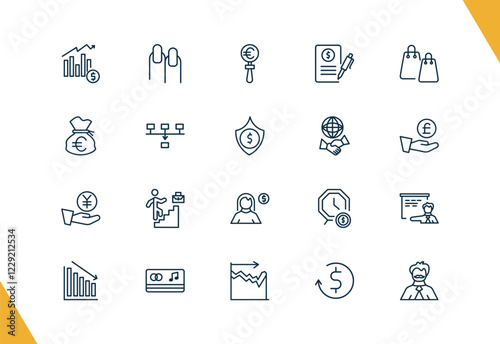 outline business and finance icons set. editable linear nails, euro under magnifier, bailment, and other 17 icons in this category isolated on transparent background.