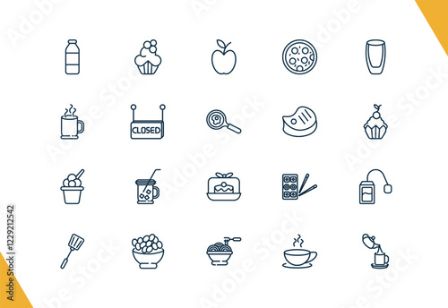 outline restaurant icons set. editable linear cupcake with cream, with skin, pepperoni pizza, and other 17 icons in this category isolated on transparent background.