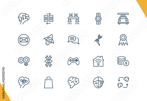 outline ai and future technology icons set. editable linear data transfer, flyboard, wristwatch, and other 17 icons in this category isolated on transparent background.