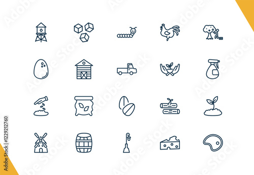 outline agriculture and farm icons set. editable linear sugar, caterpillar, rooster, and other 17 icons in this category isolated on transparent background.