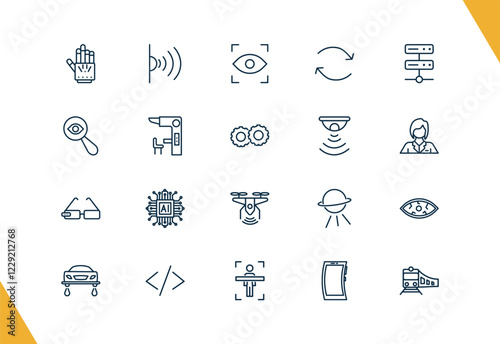 outline ai and future technology icons set. editable linear infrared, eye tracking, replacement, and other 17 icons in this category isolated on transparent background.