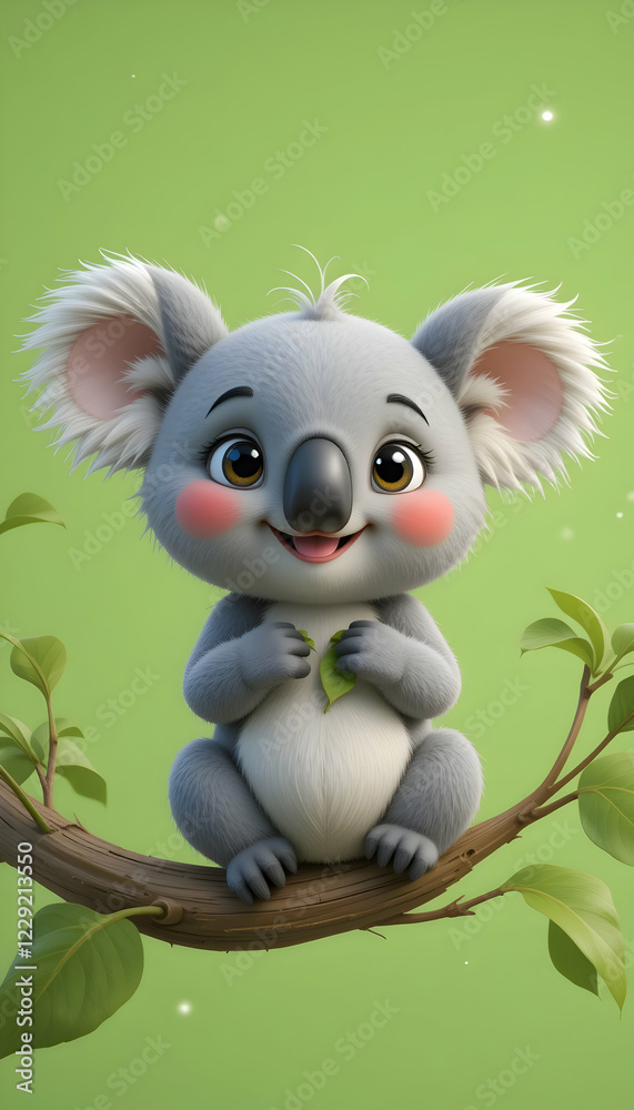 Fototapeta premium Adorable Koala on Branch: 3D Rendered Cuteness