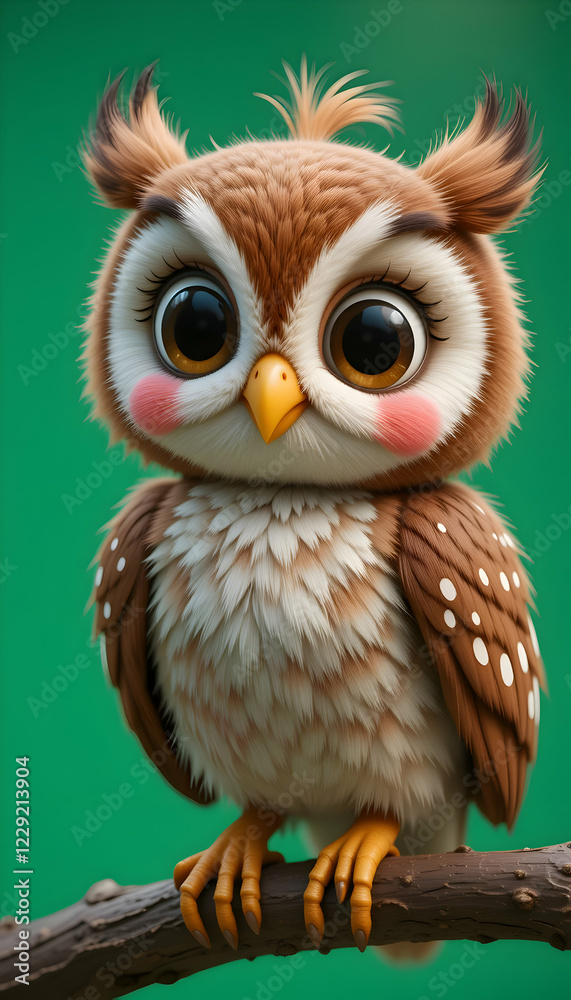 Naklejka premium Adorable Baby Owl: A 3D Rendered Artwork
