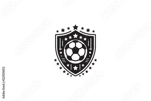 Monochrome logo of Soccer Ball in Shield with Stars