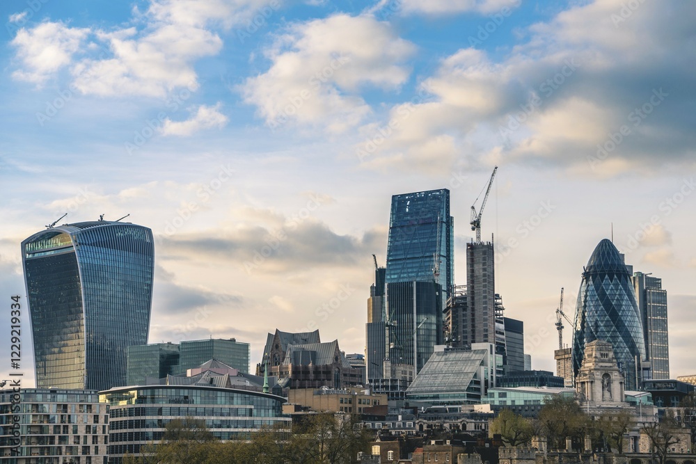 custom made wallpaper toronto digitalSkyline of the City of London, with the buildings Gherkin, Leadenhall Building and Walkie Talkie Building, London, England, United Kingdom, Europe